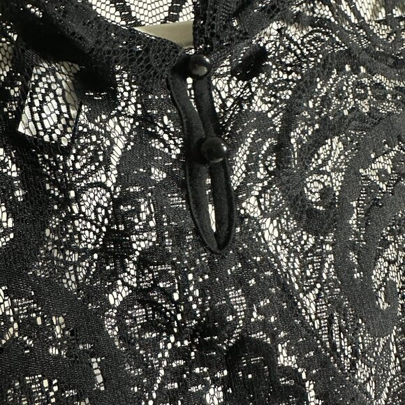 Black Lace High Neck Tank with Long Fringe - Picture 3 of 4